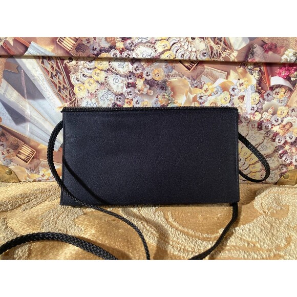 Vintage 80s Purse 1980s Black Beaded Art Deco Revival Prom Fancy Cocktail Bag - Picture 3 of 5